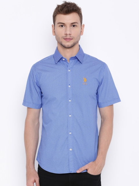 

U.S. Polo Assn. Men Blue Tailored Fit Printed Casual Shirt