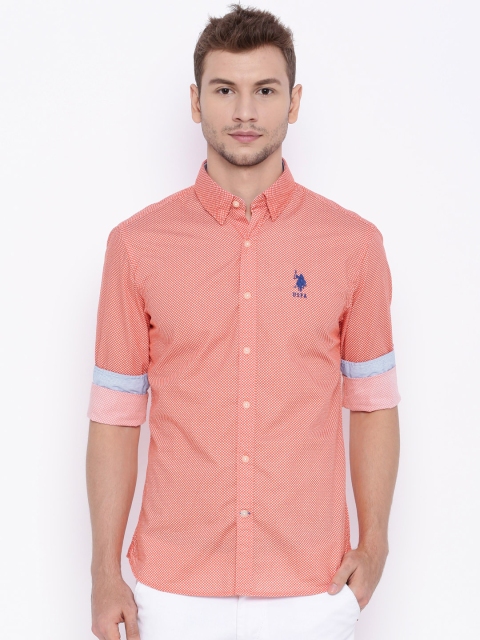 

U.S. Polo Assn. Men Red Tailored Fit Printed Casual Shirt