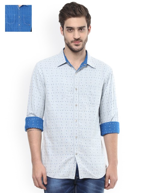 

SPYKAR Men Blue Slim Fit Self-Design Reversible Casual Shirt