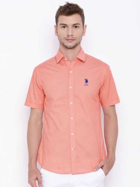 

U.S. Polo Assn. Men Red Tailored Fit Printed Casual Shirt