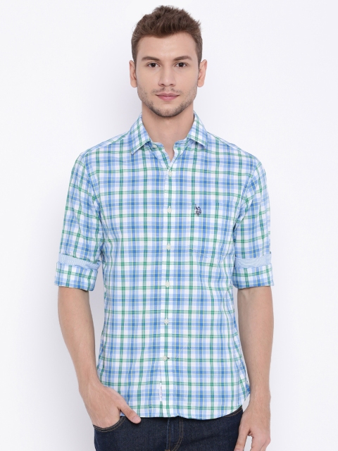 

U.S. Polo Assn. Men Blue Checked Tailored Fit Casual Shirt