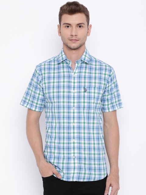 

U.S. Polo Assn. Blue & White Checked Tailored Fit Casual Shirt