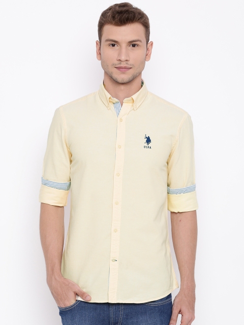 

U.S. Polo Assn. Men Yellow Tailored Fit Solid Casual Shirt