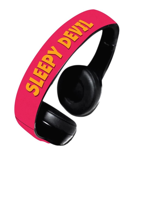 

macmerise Pink Printed Sleepy Devil Bluetooth On Ear Headphones with 9 Hrs Battery & Mic, Multi