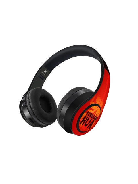 

macmerise Black Orange Printed Bluetooth On Ear Headphones with 9 Hrs Battery & Mic