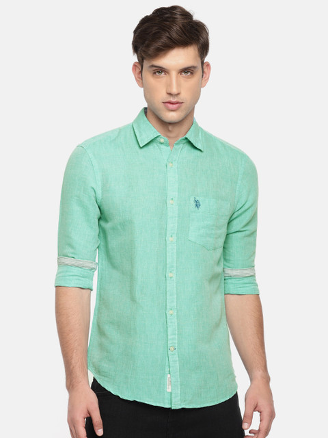 

U.S. Polo Assn. Men Mint Green Tailored Fit Solid Casual Shirt