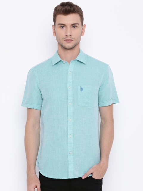 

U.S. Polo Assn. Men Blue Solid Tailored Fit Casual Shirt