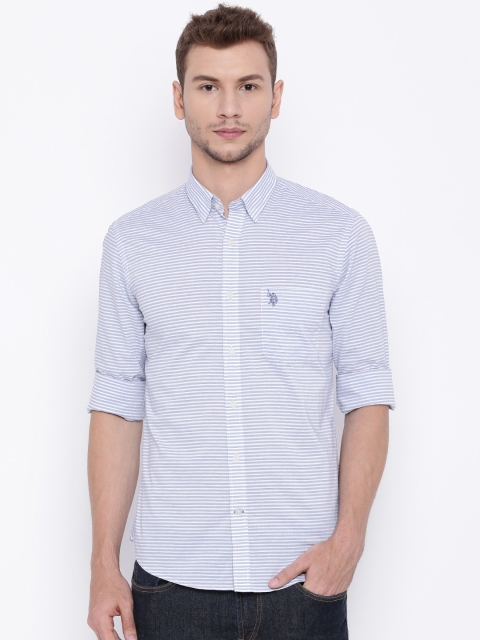 

U.S. Polo Assn. Men Blue Striped Tailored Fit Casual Shirt