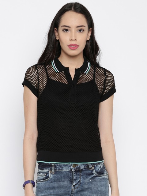 

Vero Moda Women Black Self-Design Shirt-Style Sheer Top