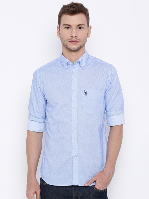 

U.S. Polo Assn. Men Blue Printed Tailored Fit Casual Shirt