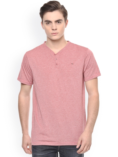 

SPYKAR Men Red Self-design V-Neck T-Shirt