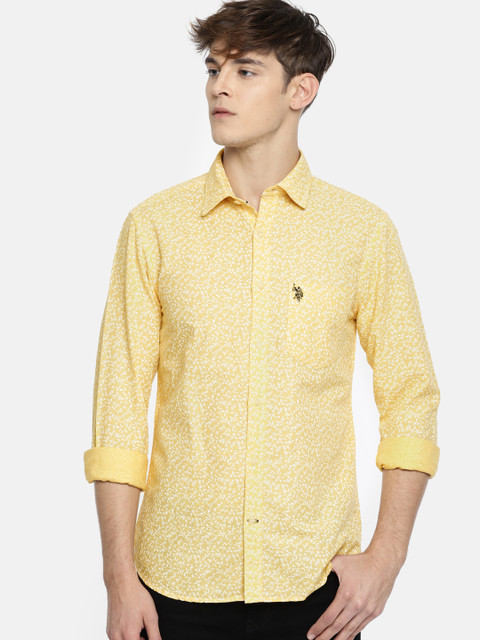 

Yellow & White Printed Tailored Fit Casual Shirt