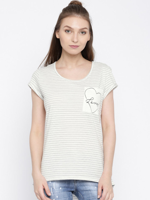 

Vero Moda Off-White Striped High-Low Top