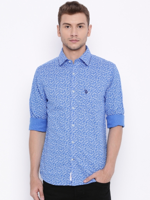 

U.S. Polo Assn. Blue & White Printed Tailored Fit Casual Shirt