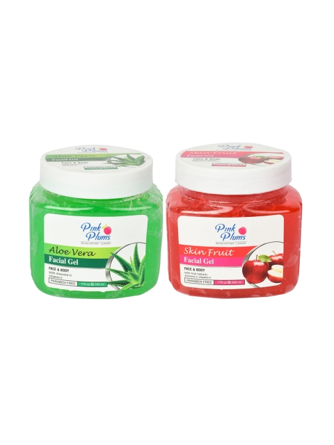 

Pink Plums Pack Of 2 Paraben Free Aloevera Vitamin E & Fruit Face Gel- 500 ml, Green