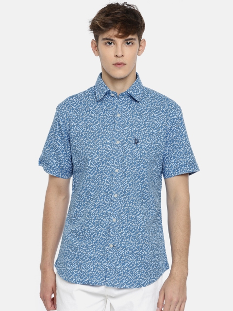 

U.S. Polo Assn. Men Blue Tailored Fit Printed Casual Shirt