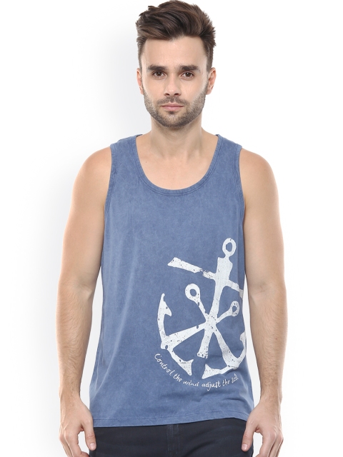 

SPYKAR Men Blue Printed Round Neck Sleeveless T-shirt
