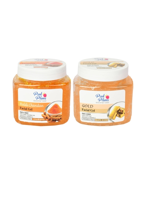 

Pink Plums Set of Haldi Chandan Facial Gel & Gold Facial Gel - 500 ml Each, Orange