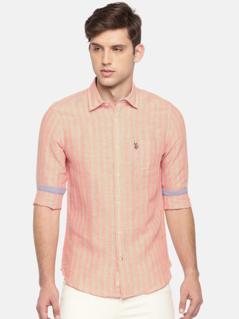 

U.S. Polo Assn. Men Pink & Blue Tailored Fit Striped Casual Shirt
