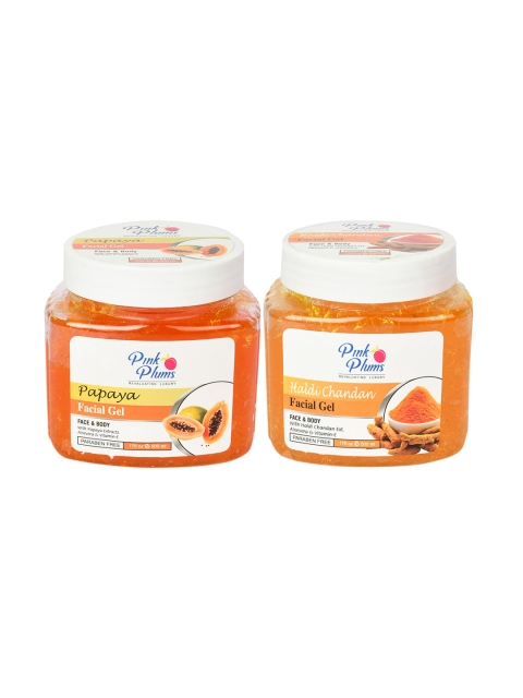 

Pink Plums Set of 2 Paraben Free Haldi Chandan & Papaya Facial Gel- 1000 ml, Orange
