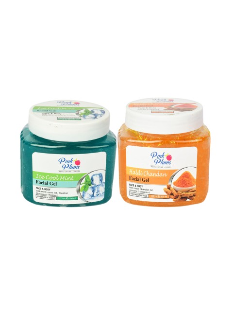 

Pink Plums Set of Ice Cool Mint - Haldi Chandan Facial Gels - 500 ml Each, Green