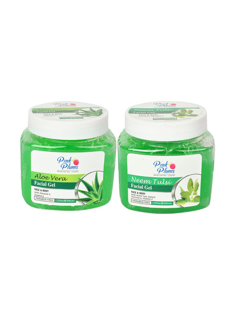 

Pink Plums Pack Of 2 Paraben Free Aloevera Vitamin E Neem Tulsi Face & Body Gel- 500 ml, Green