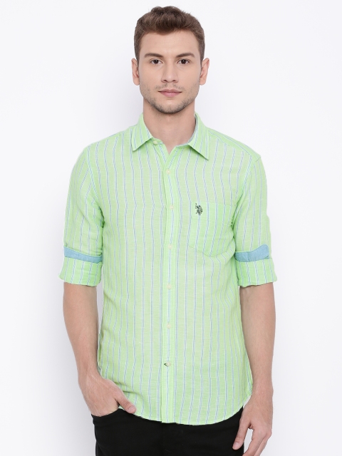 

U.S. Polo Assn. Men Green & Blue Striped Tailored Fit Casual Shirt