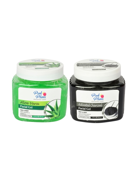 

Pink Plums Pack Of 2 Paraben Free Aloevera Vitamin E Charcoal Face & Body Gel- 500 ml, Green
