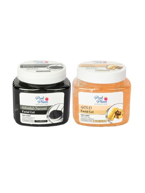 

Pink Plums Set of 2 Paraben Free Charcoal & Gold Face & Body Gel- 1000 ml, Black
