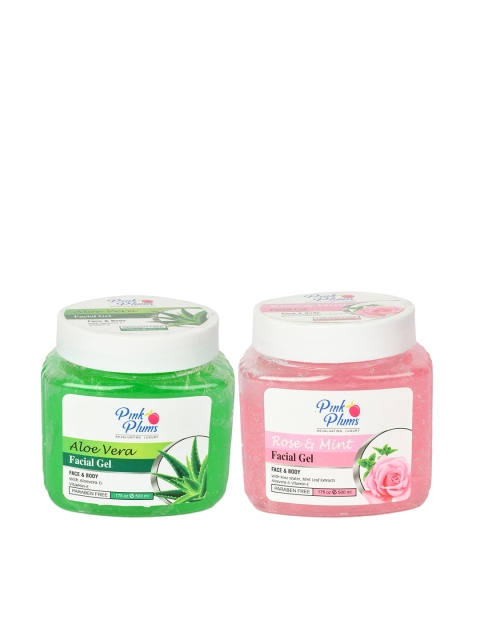 

Pink Plums Set of 2 Green & Pink Aloe Vera & Rose Mint Face & Body Facial Gel