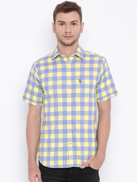

U.S. Polo Assn. Men Yellow & Blue Checked Tailored Fit Casual Shirt