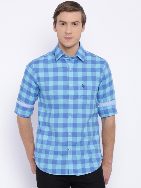 

U.S. Polo Assn. Men Blue Tailored Fit Checked Casual Shirt