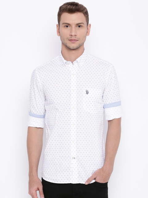 

U.S. Polo Assn. Men White Printed Tailored Fit Casual Shirt