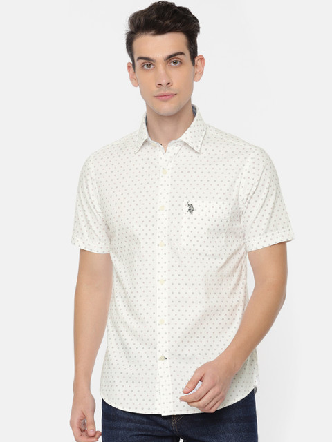 

U.S. Polo Assn. Men White Tailored Fit Printed Casual Shirt