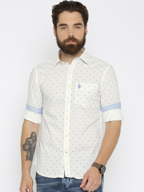 

U.S. Polo Assn. Men White Tailored Fit Printed Casual Shirt