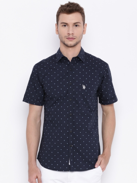 

U.S. Polo Assn. Men Navy Printed Tailored Fit Casual Shirt, Navy blue