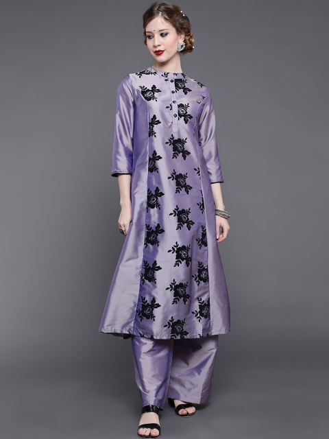 

saubhagya Women Purple Floral Printed Panelled Kurta with Palazzos & With Dupatta