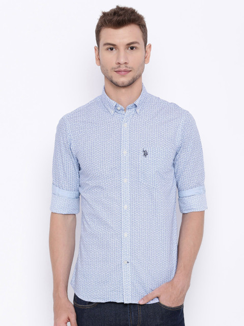 

U.S. Polo Assn. Men Blue Printed Tailored Fit Casual Shirt