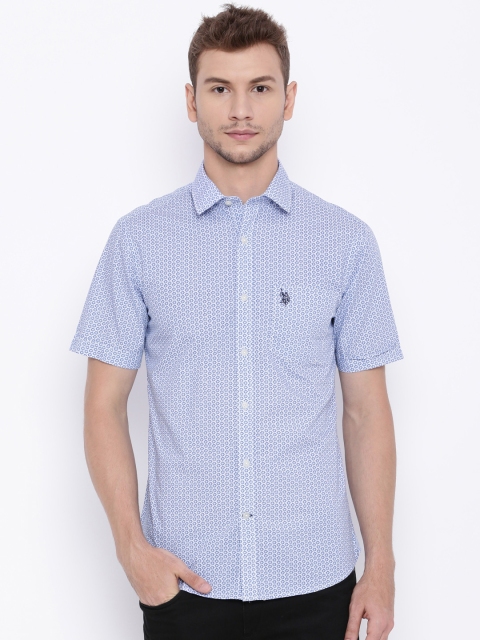 

U.S. Polo Assn. Men Blue Lightweight Tailored Fit Printed Casual Shirt