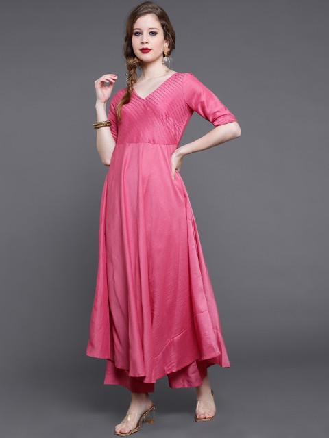 

saubhagya Women Pink Embroidered Flared Sleeves Thread Work Anarkali Kurta