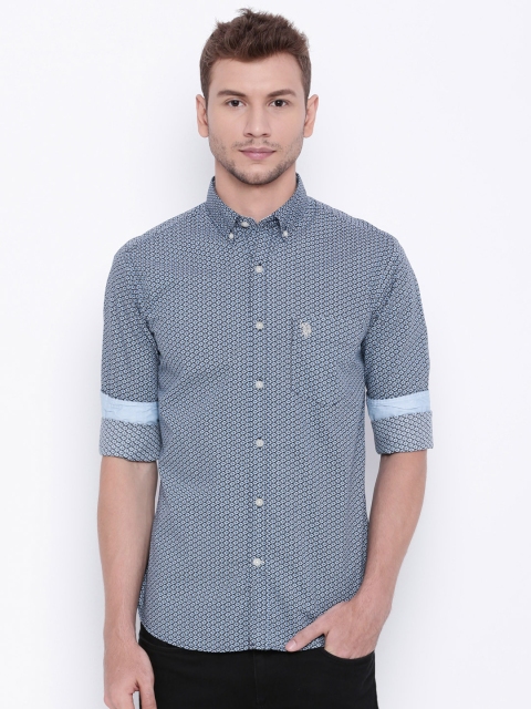 

U.S. Polo Assn. Men Navy Blue Tailored Fit Printed Casual Shirt
