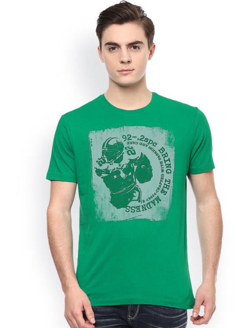 

SPYKAR Men Green Printed Round Neck Slim Fit T-shirt