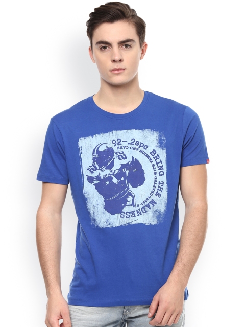 

SPYKAR Men Blue Printed Round Neck Slim Fit T-shirt