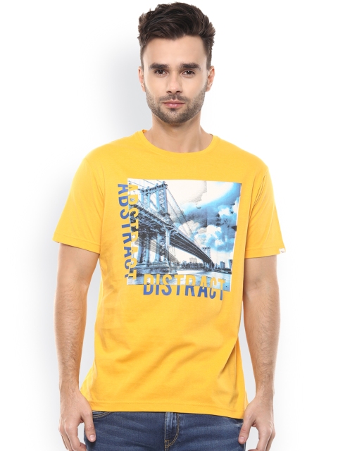 

SPYKAR Men Yellow Printed Round Neck Slim Fit T-shirt