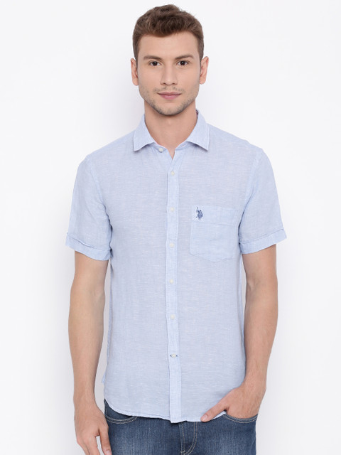 

U.S. Polo Assn. Men Blue Tailored Fit Solid Casual Shirt