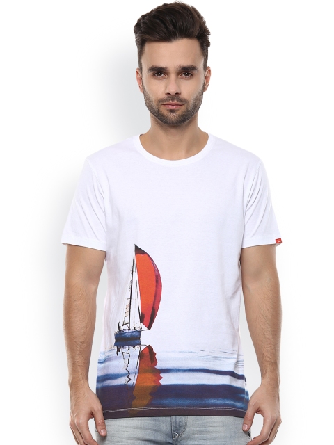 

SPYKAR Men White Printed Round Neck Slim Fit T-shirt