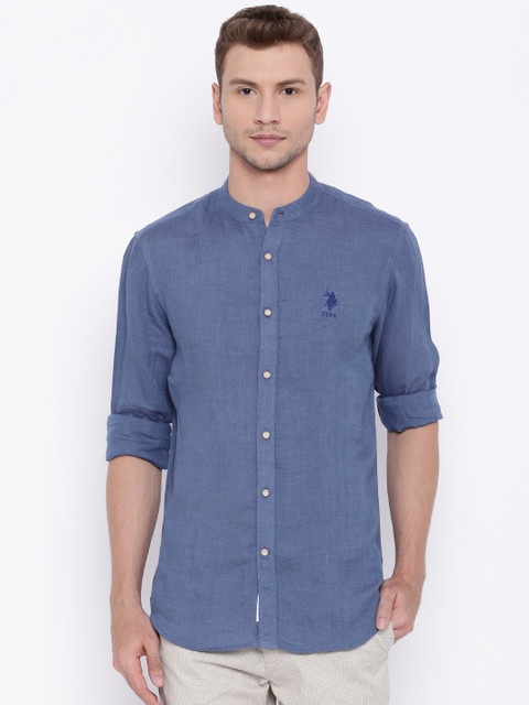 

U.S. Polo Assn. Men Blue Linen Regular Fit Casual Shirt