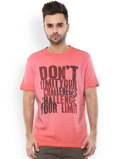 

SPYKAR Men Pink Printed Round Neck Slim Fit T-shirt