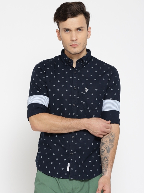 

U.S. Polo Assn. Men Navy Tailored Fit Printed Casual Shirt, Navy blue