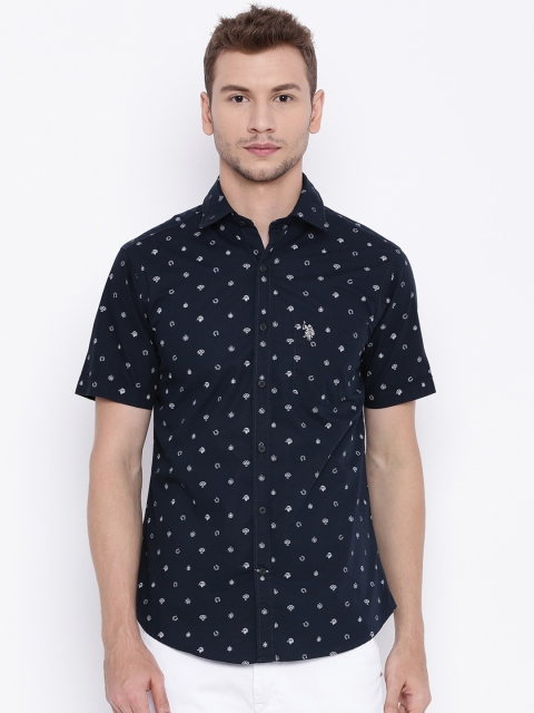 

U.S. Polo Assn. Men Navy Printed Tailored Fit Casual Shirt, Navy blue